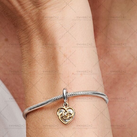 Pandora Lab-grown Diamond Engravable Mom Double Dangle Charm|Two-tone - Picture 2 of 2